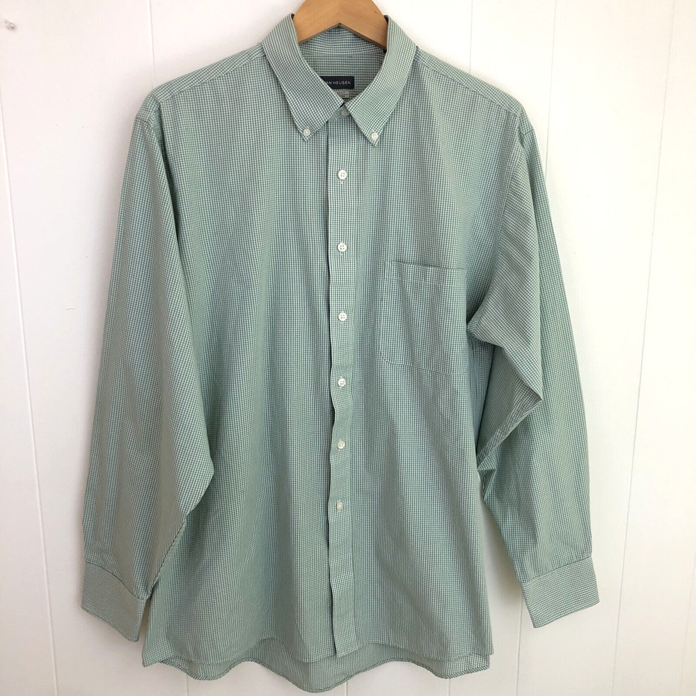 Van Heusen Checkered Dress Shirt Men Large 16.5 34-35 Regular Fit Wrinkle Free